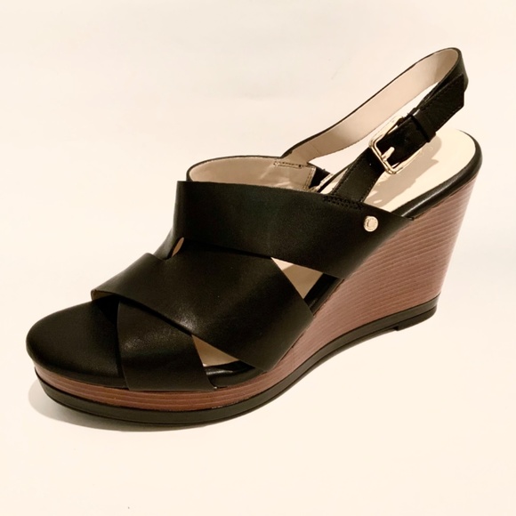 Cole Haan Womens Laci Black Platform Wedge Sandals Leather Slingback Heels 9.5 - Picture 12 of 13